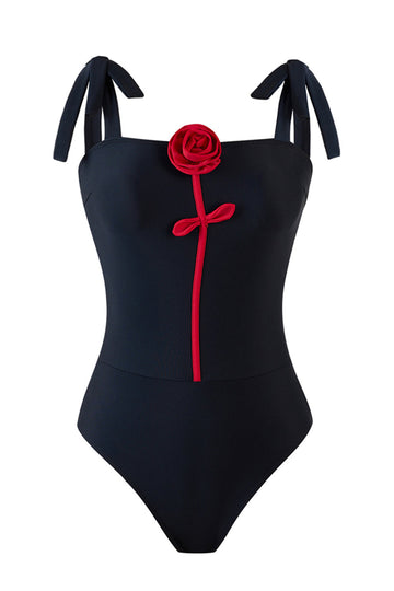 Maillot de bain une pièce 3D fleur noir avec couverture